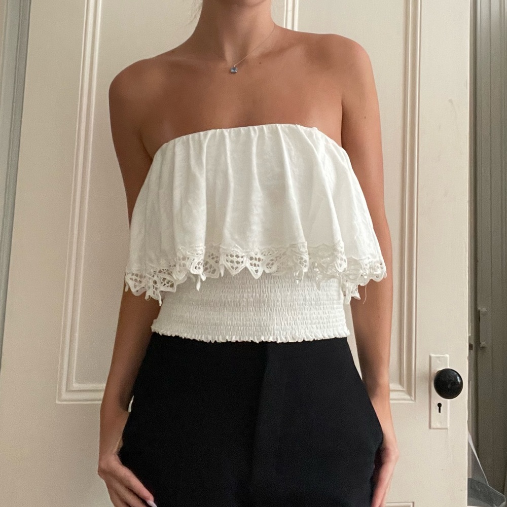 Women’s Free People White Tank Top/Smocked Tube Top with flowy lace NWOT